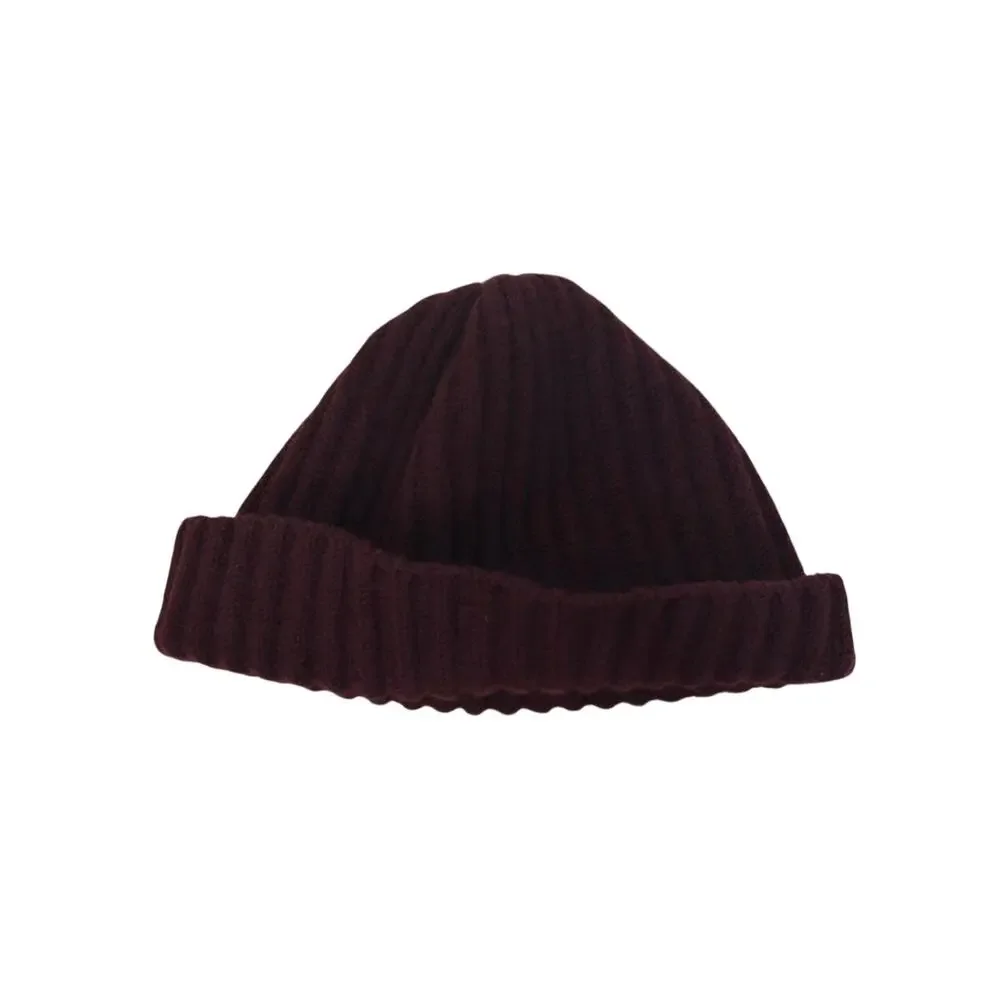 J. Crew Beanie Hat Unisex One Size Burgundy Red 100% Wool Ribbed Knit Cuffed